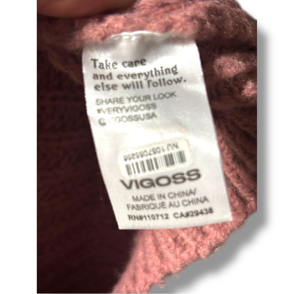 Vigoss Cozy Dusty Rose Rollover Knit Braided Sleeve Detail Turtleneck Sweater - Picture 11 of 16
